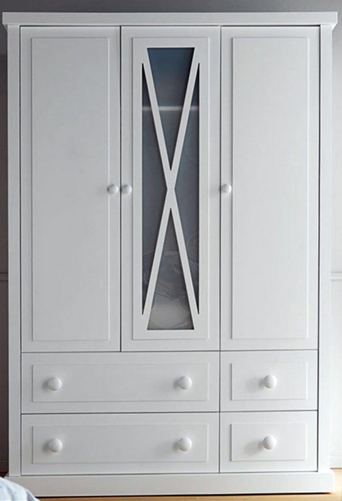 Armario lacado blanco con 1 puerta cruceta